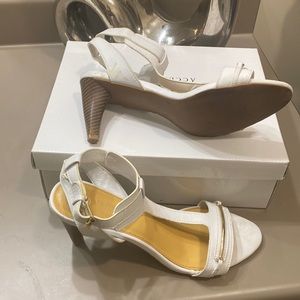 White and Gold Ankle Strap Heels